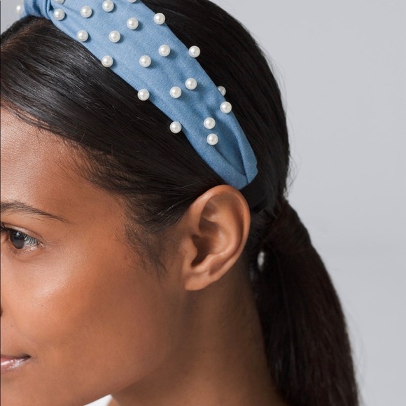 DENIM KNOT HEADBAND WITH FAUX PEARLS - Picture 3 of 3